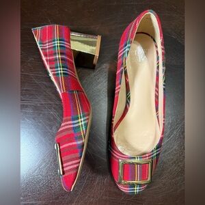 Crown & Ivy Beckie Plaid and Gold Pumps Preppy Academia sz:6.5